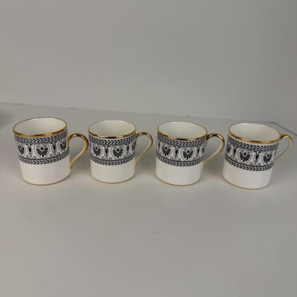 Vintage 1970s Crown Staffordshire Victoria Black Set of 4 Cups & 4 Saucers - Picture 12 of 16